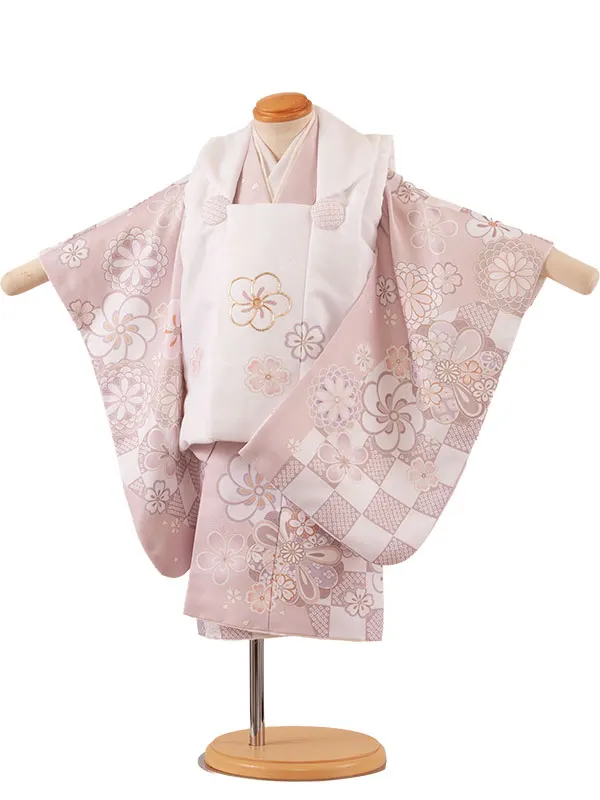七五三レンタル （2歳女児被布）2225 白地×くすみピンク ねじり梅