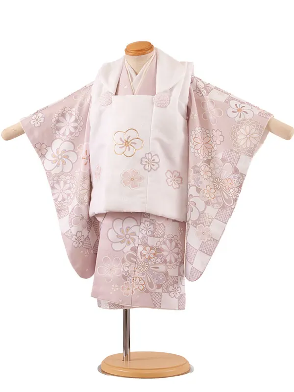 七五三レンタル （2歳女児被布）2225 白地×くすみピンク ねじり梅
