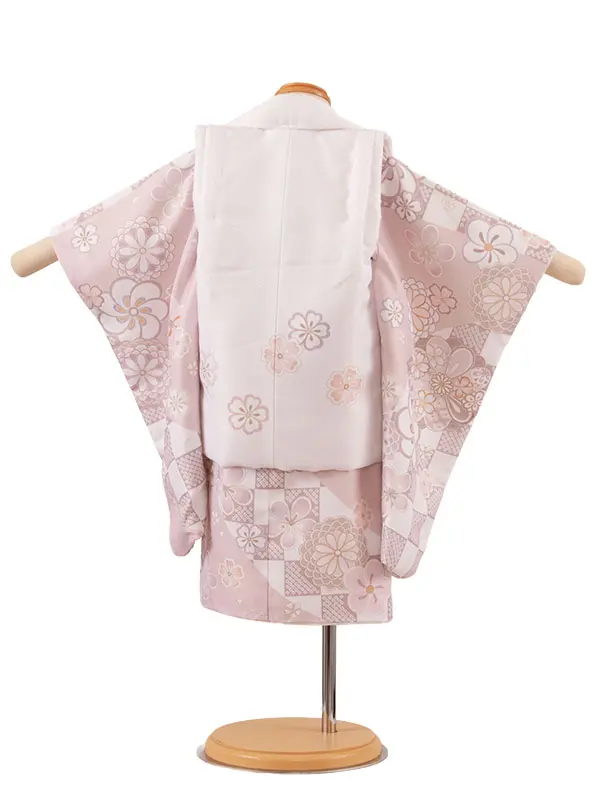 七五三レンタル （2歳女児被布）2225 白地×くすみピンク ねじり梅
