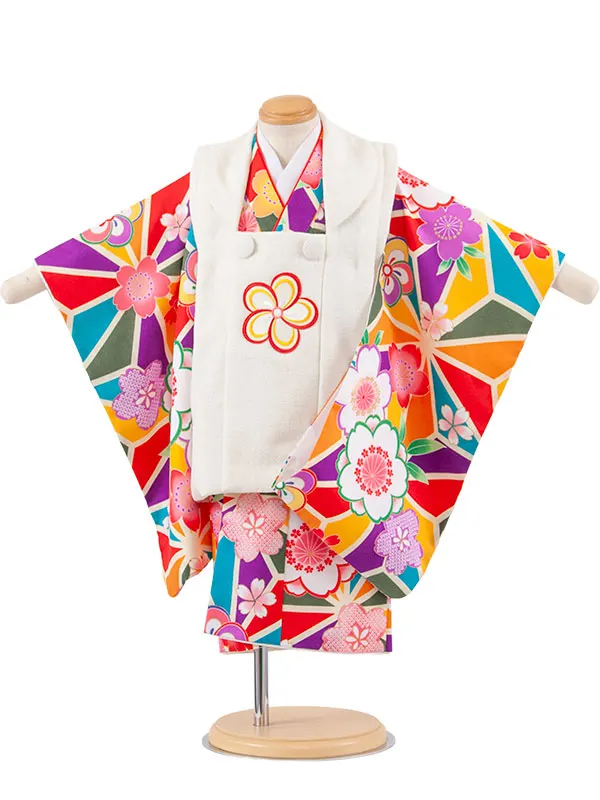 七五三レンタル （2歳女児被布）2227 万華鏡柄 ねじり梅 桜