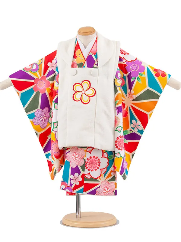 七五三レンタル （2歳女児被布）2227 万華鏡柄 ねじり梅 桜