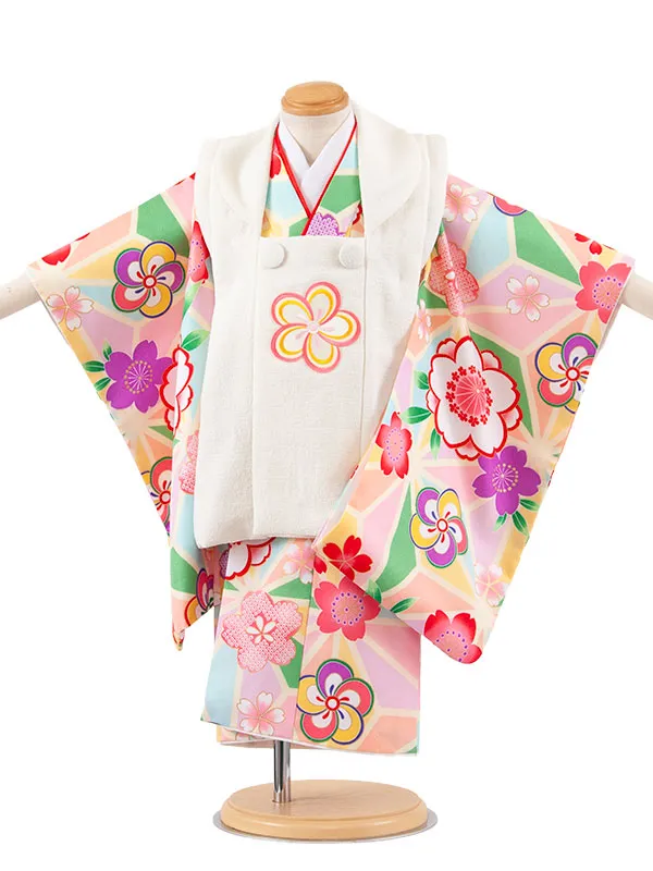 七五三レンタル （2歳女児被布）2228 万華鏡柄 ねじり梅 桜