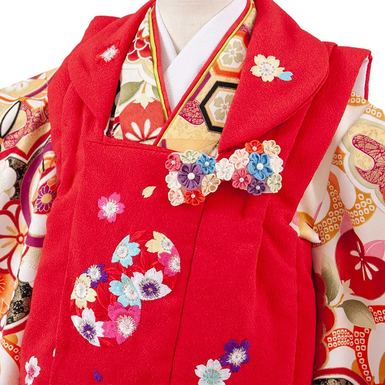 七五三レンタル （2歳女児被布）2230 赤×アイボリー  ねじり梅