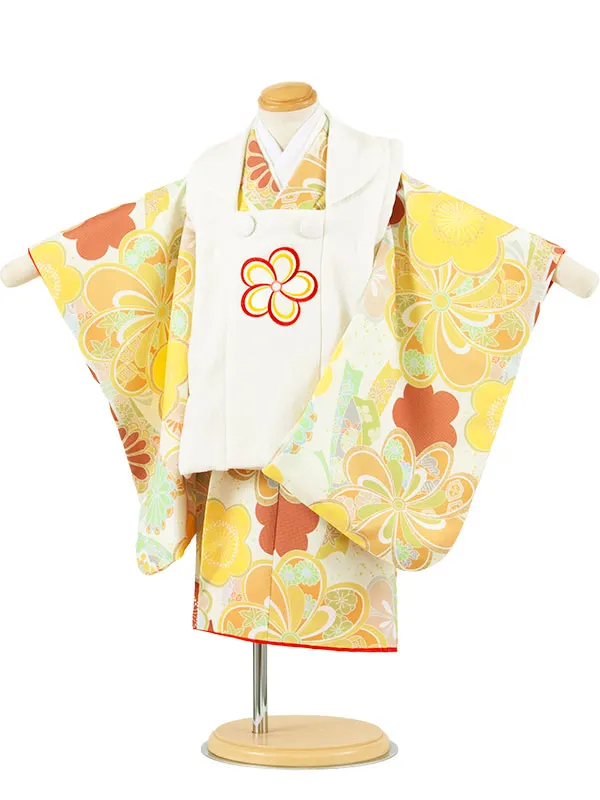 七五三レンタル （2歳女児被布）2233 アイボリー 梅に菊