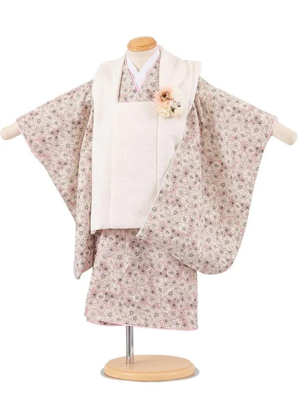 七五三レンタル （2歳女児被布）2235 アイボリー×ピンク 花柄