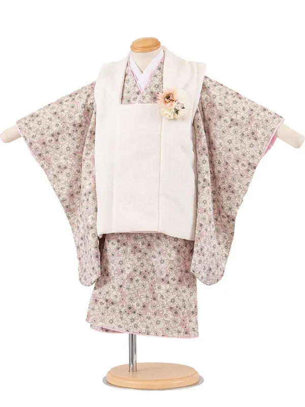 七五三レンタル （2歳女児被布）2235 アイボリー×ピンク 花柄