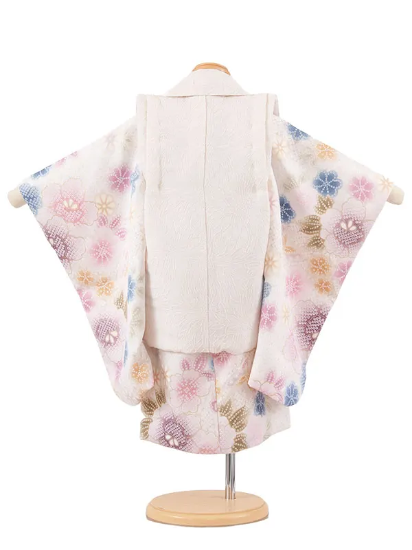 七五三レンタル （2歳女児被布）2239 アイボリー×オフホワイト 絞り調 花