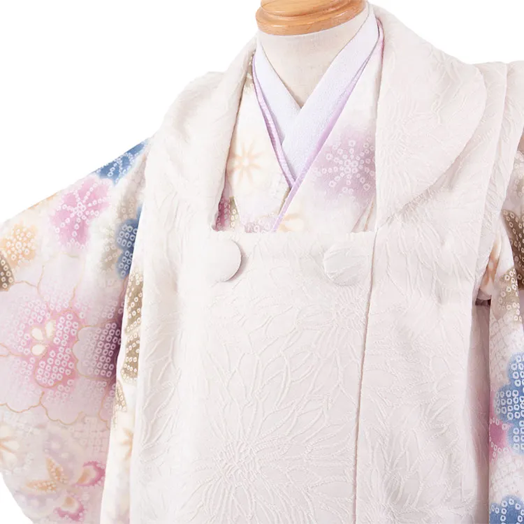 七五三レンタル （2歳女児被布）2239 アイボリー×オフホワイト 絞り調 花