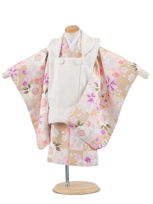七五三レンタル （2歳女児被布）2240 アイボリー×薄黄土色 桜鞠