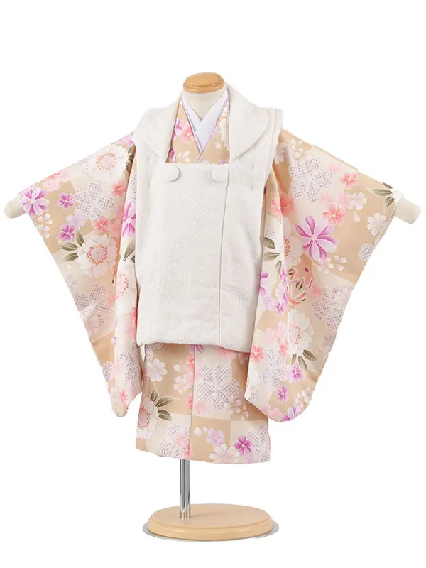 七五三レンタル （2歳女児被布）2240 アイボリー×薄黄土色 桜鞠