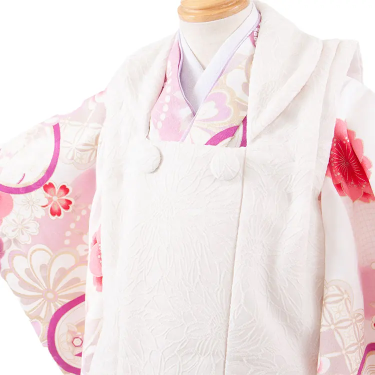 七五三レンタル （2歳女児被布）2244 アイボリー×白 梅に丸紋