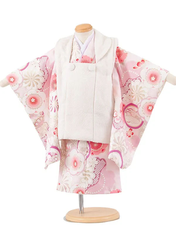 七五三レンタル （2歳女児被布）2246 アイボリー×ピンク 梅に丸紋