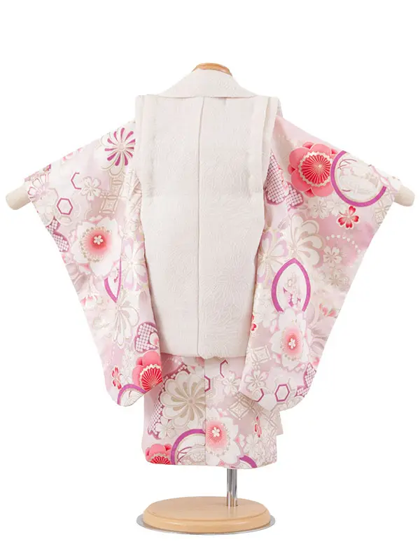 七五三レンタル （2歳女児被布）2246 アイボリー×ピンク 梅に丸紋