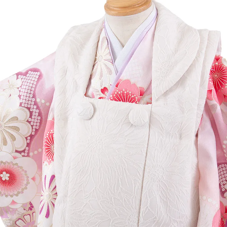 七五三レンタル （2歳女児被布）2246 アイボリー×ピンク 梅に丸紋