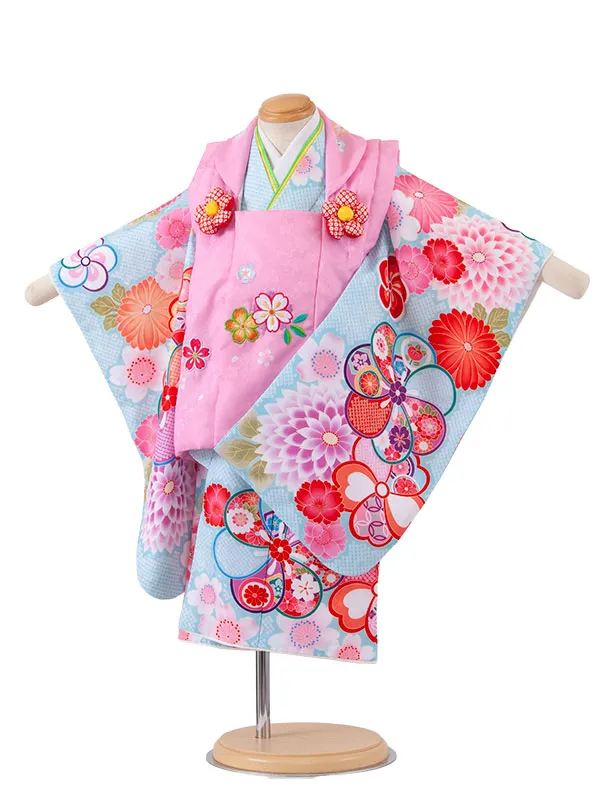 七五三レンタル （2歳女児被布）2250 ピンク×空色 ねじり梅
