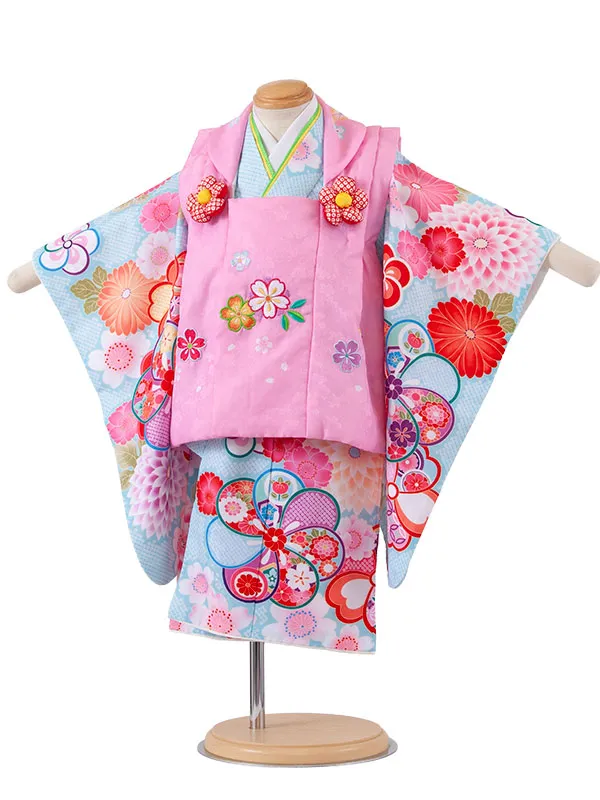 七五三レンタル （2歳女児被布）2250 ピンク×空色 ねじり梅