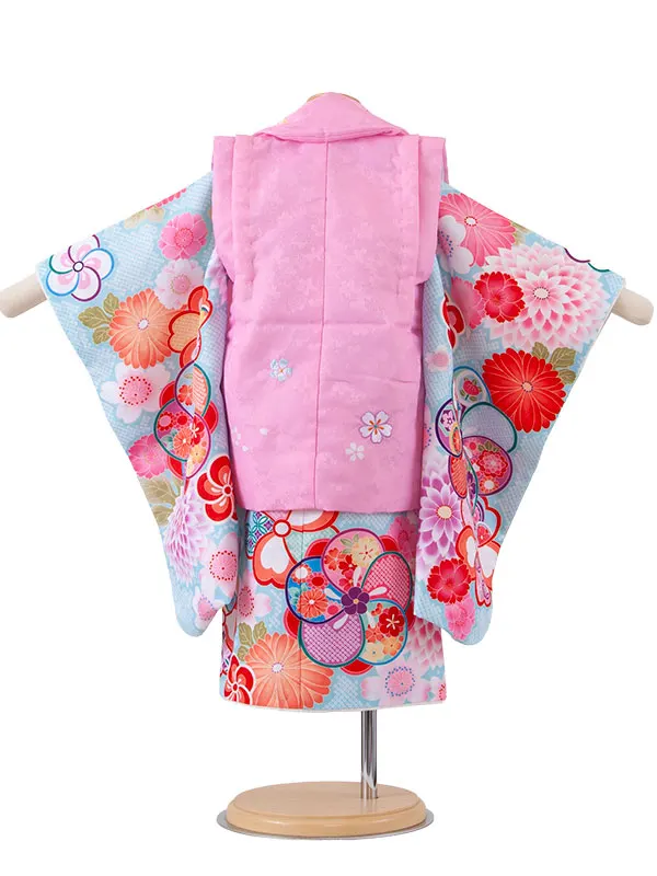 七五三レンタル （2歳女児被布）2250 ピンク×空色 ねじり梅