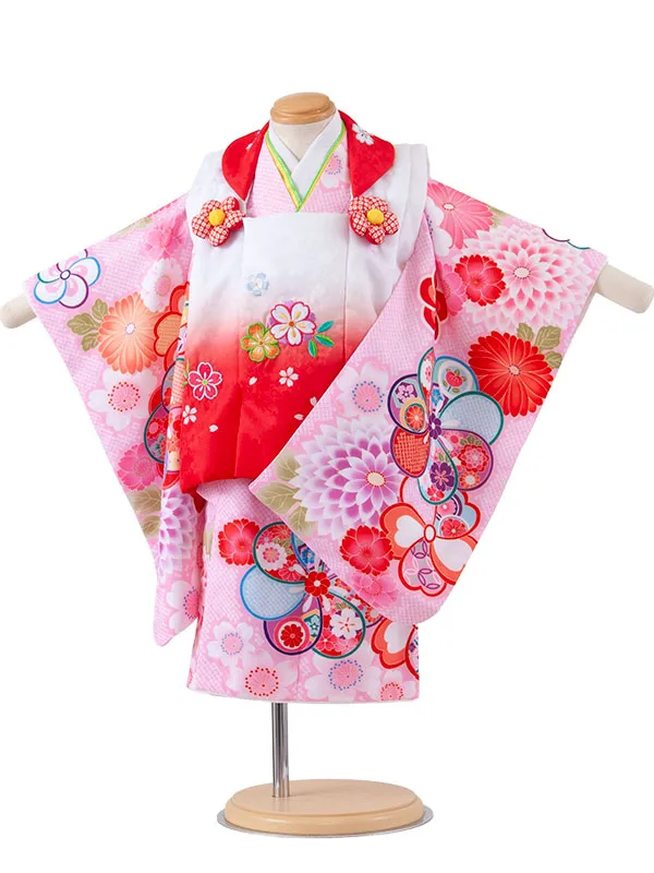 七五三レンタル （2歳女児被布）2251 白赤ぼかし×ピンク ねじり梅