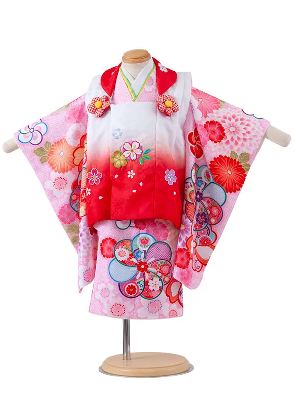 七五三レンタル （2歳女児被布）2251 白赤ぼかし×ピンク ねじり梅