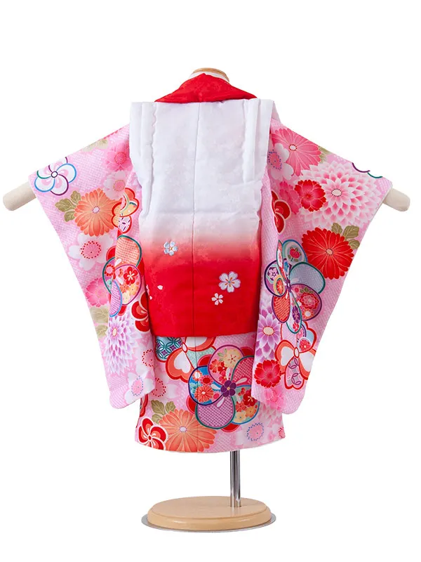 七五三レンタル （2歳女児被布）2251 白赤ぼかし×ピンク ねじり梅