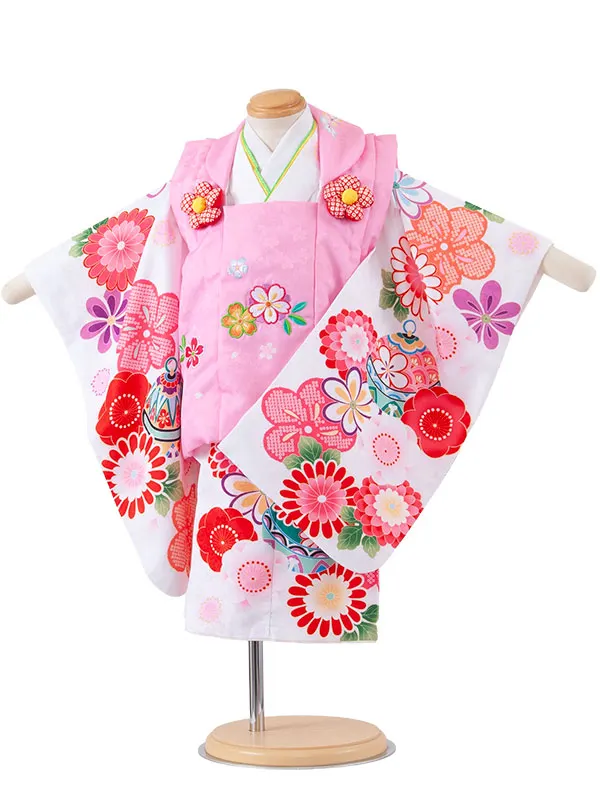 七五三レンタル （2歳女児被布）2252 ピンク×白地 梅