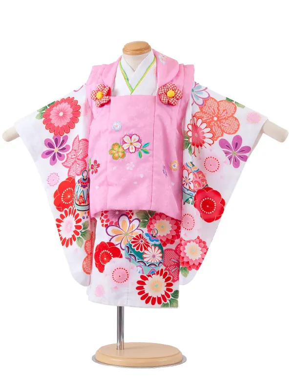 七五三レンタル （2歳女児被布）2252 ピンク×白地 梅
