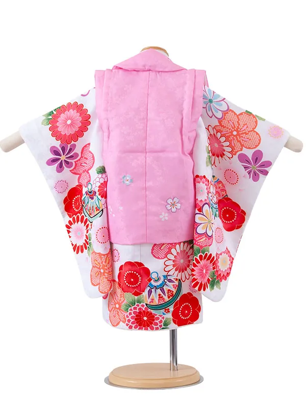 七五三レンタル （2歳女児被布）2252 ピンク×白地 梅