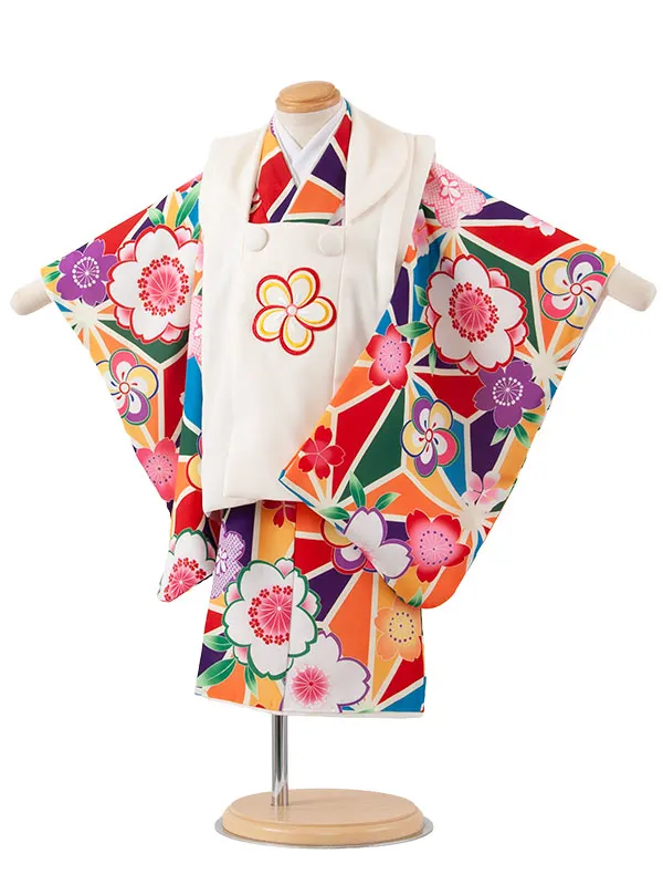 七五三レンタル （2歳女児被布）2253 カラフル 麻の葉 梅桜