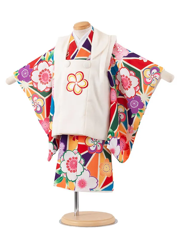 七五三レンタル （2歳女児被布）2253 カラフル 麻の葉 梅桜