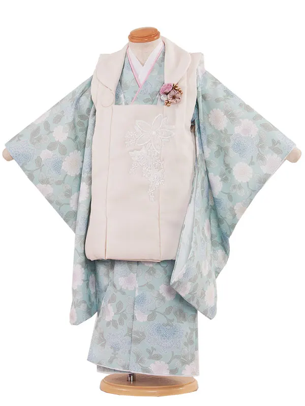 七五三(3歳女児被布) 3446 ミントグリーン花