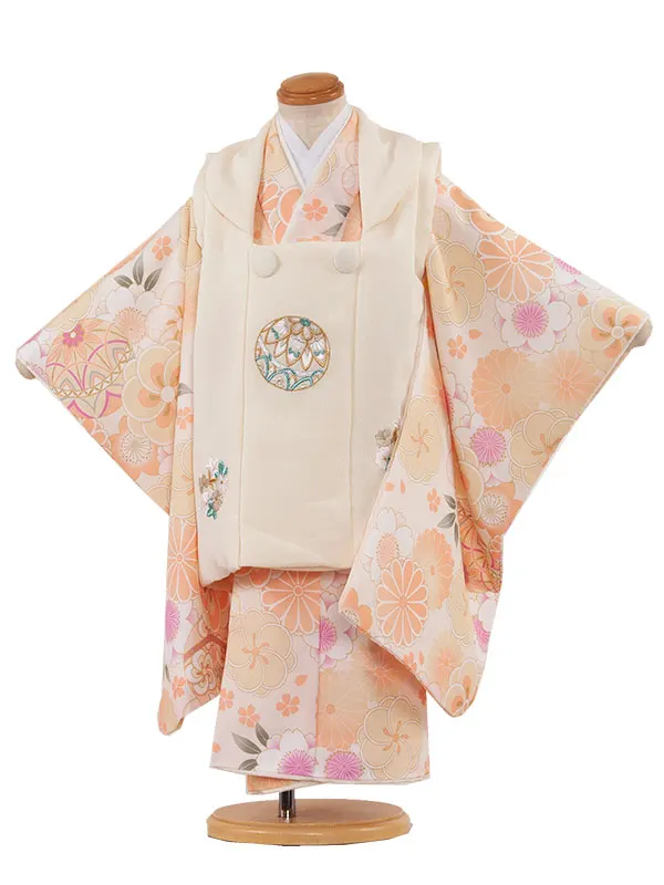 七五三(3歳女児被布) 3507 クリームオレンジ 鞠梅