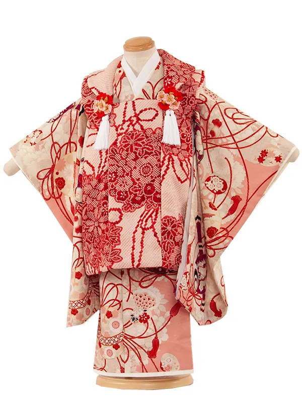 七五三(3歳女児被布) 3513 華徒然 赤地 絞り調