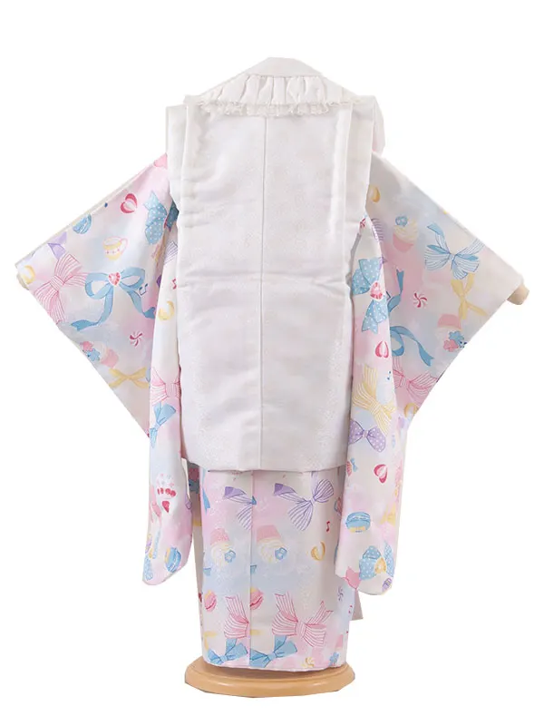 七五三レンタル （3歳女児被布）3559 白リボン ドット