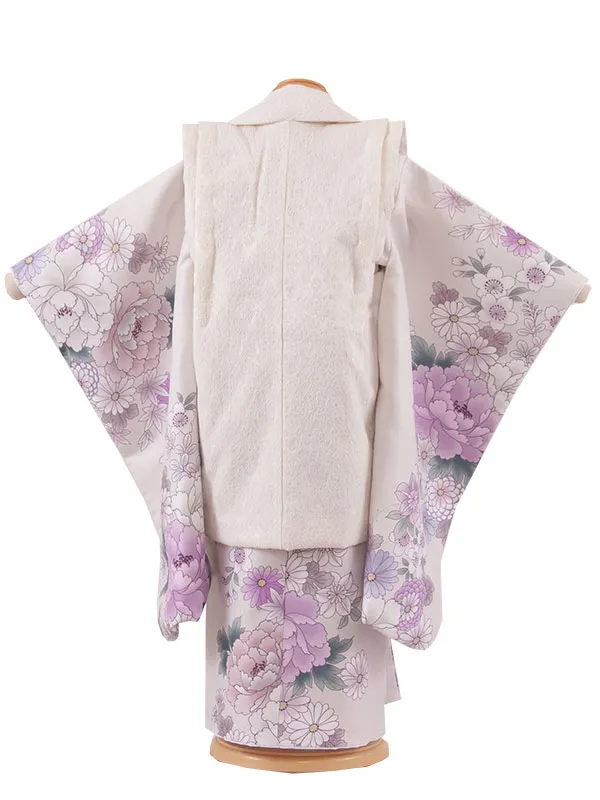 七五三レンタル （3歳女児被布）3564 アイボリー×薄ベージュ 牡丹