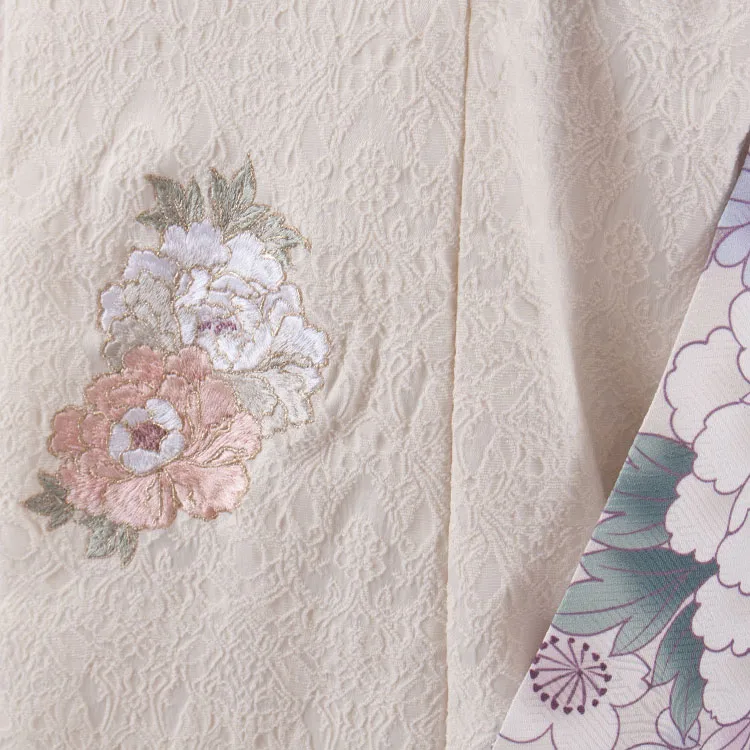 七五三レンタル （3歳女児被布）3564 アイボリー×薄ベージュ 牡丹