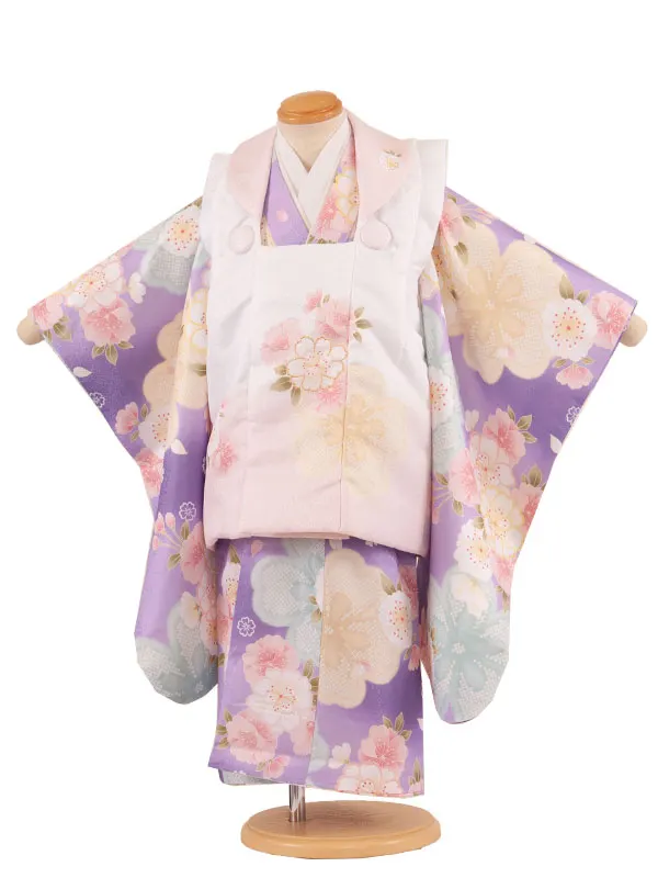 七五三レンタル （3歳女児被布）3598 白ぼかし薄ピンク×ラベンダー 桜
