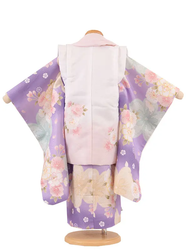 七五三レンタル （3歳女児被布）3598 白ぼかし薄ピンク×ラベンダー 桜