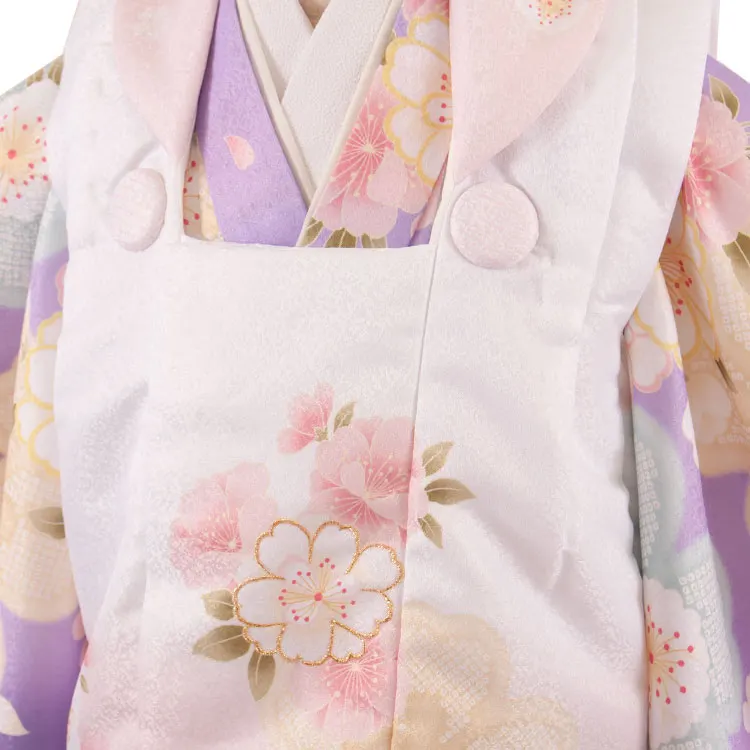 七五三レンタル （3歳女児被布）3598 白ぼかし薄ピンク×ラベンダー 桜