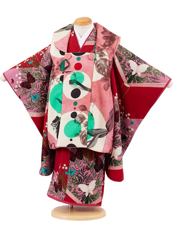 七五三レンタル （3歳女児被布）3602 germer ピンク×ピンク 絵本 蝶