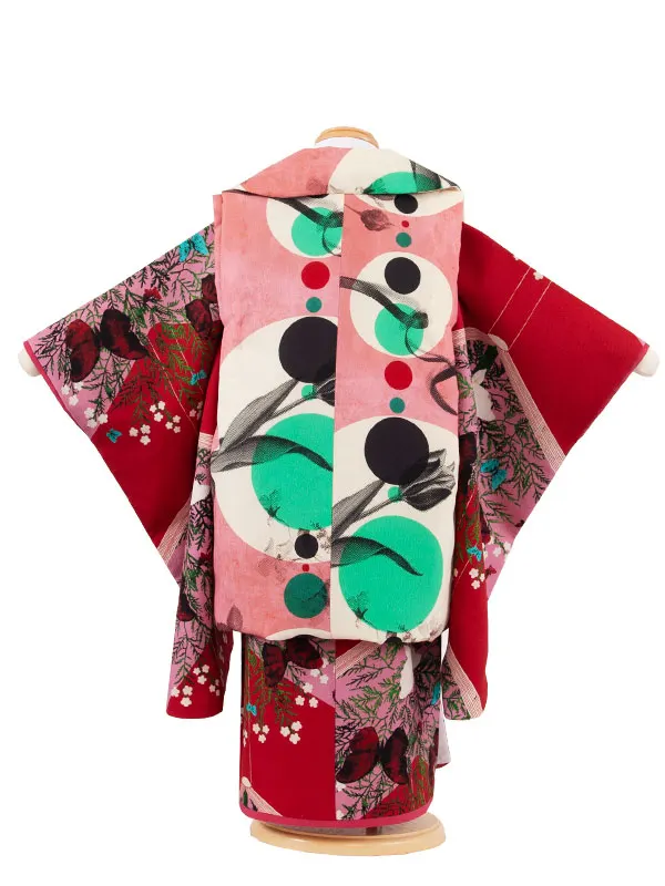 七五三レンタル （3歳女児被布）3602 germer ピンク×ピンク 絵本 蝶