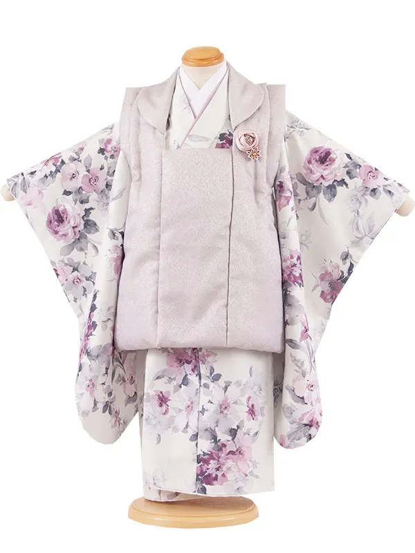 七五三レンタル （3歳女児被布）3604 オフホワイト 薔薇 牡丹