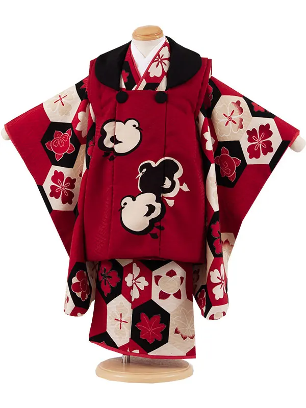 七五三レンタル （3歳女児被布）3605 ﾓﾀﾞﾝｱﾝﾃﾅ ワイン 千鳥 亀甲