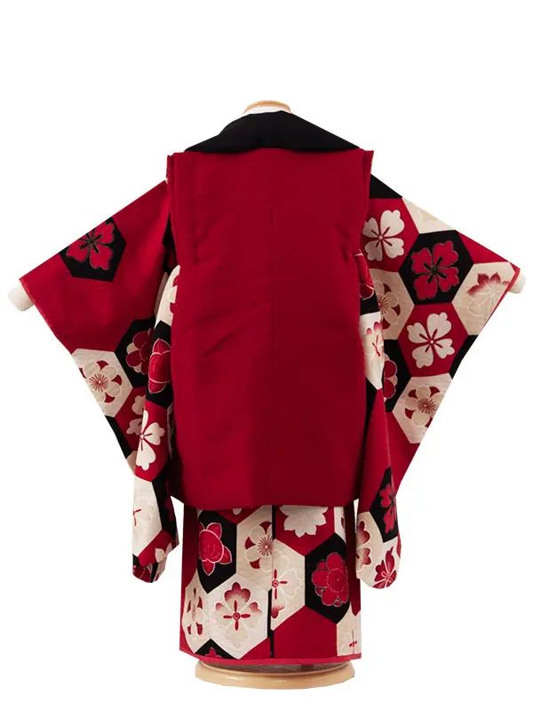 七五三レンタル （3歳女児被布）3605 ﾓﾀﾞﾝｱﾝﾃﾅ ワイン 千鳥 亀甲