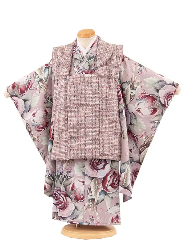 七五三レンタル （3歳女児被布）3609 くすみピンク 薔薇