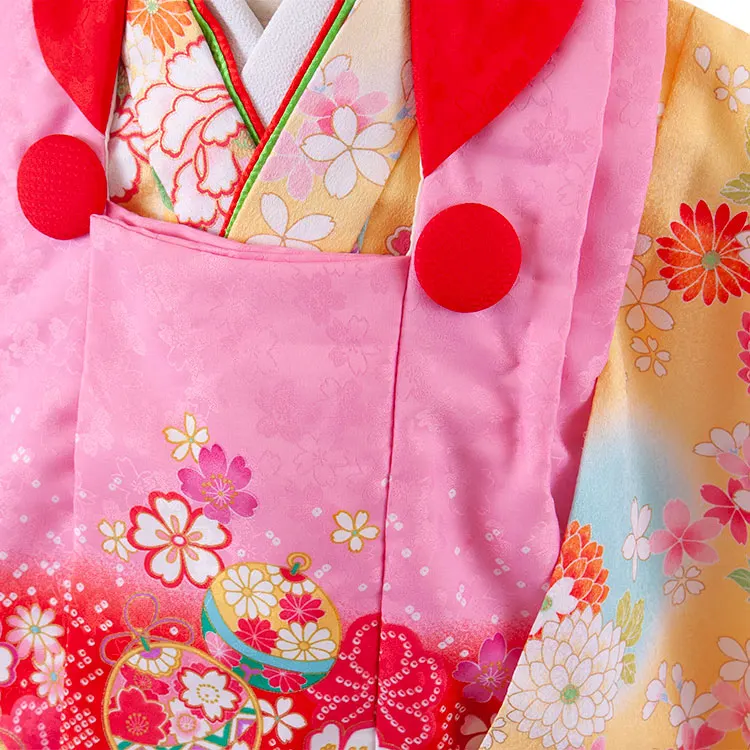 七五三レンタル （3歳女児被布）3613 ピンク×黄色 牡丹