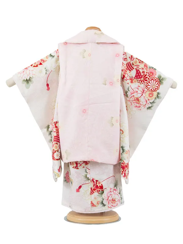 七五三レンタル （3歳女児被布）3625 華徒然 薄ピンク×オフホワイト 牡丹