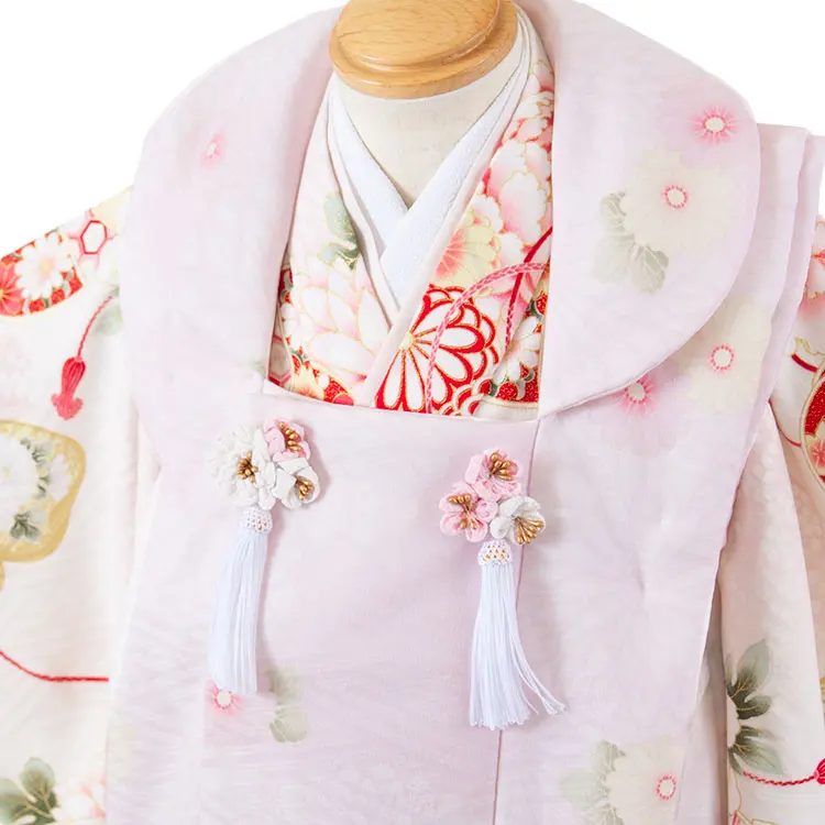 七五三レンタル （3歳女児被布）3625 華徒然 薄ピンク×オフホワイト 牡丹
