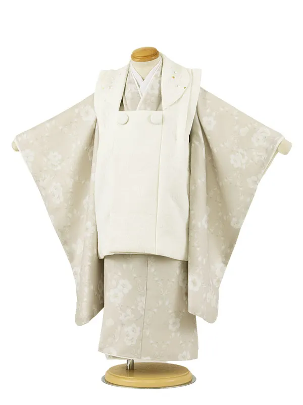 七五三レンタル （3歳女児被布）3627 式部浪漫 アイボリー×ベージュ 花