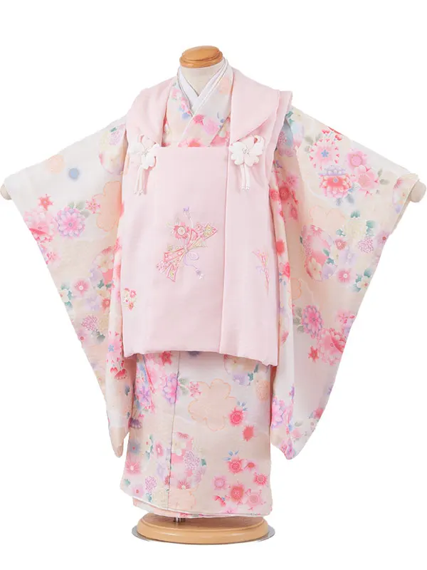 七五三レンタル （3歳女児被布）3632 式部浪漫 薄ピンク×アイボリー 鞠