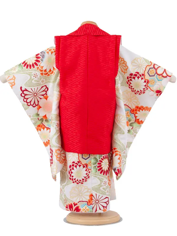 七五三レンタル （3歳女児被布）3634 赤×白 桜刺繍